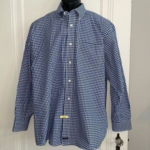 Structure‎ blue, black & white small check cotton long sleeve shirt